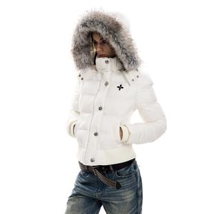 0123start 毛领修身连帽棉服外套女潮牌冬季新款保暖短款白色棉衣