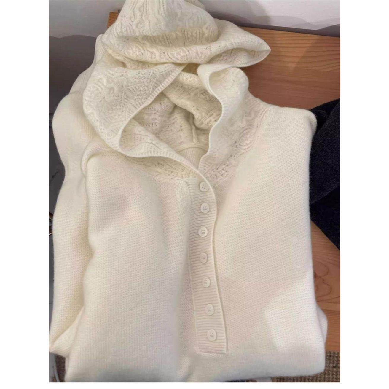 大码胖mm连帽针织衫女秋冬新款镂空钩花毛衣宽松休闲卫衣打底上衣