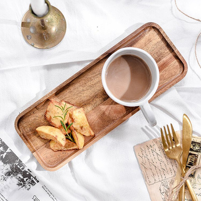 Rectangular coffee breakfast bread tray, wooden cutlery