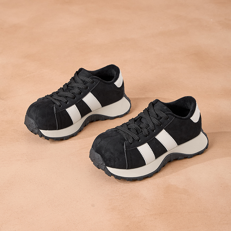 复古德训鞋女厚底增高百搭休闲运动鞋黑色系带板鞋