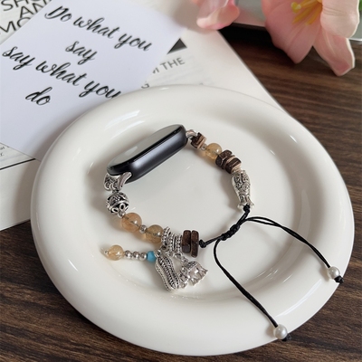 吉象生花iwatch适用于小米手环9/8NFC新中式串珠编织9pro表链s10
