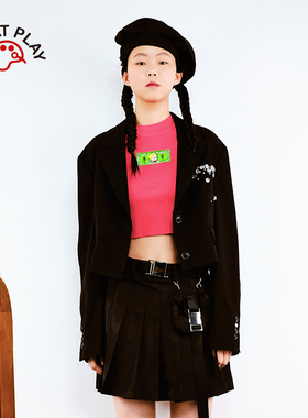 INNAT PLAY2025秋季潮流酷飒减龄百搭黑色短款西装PL11BZ015A