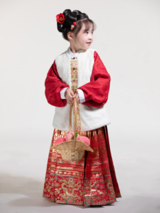 卿子赋女童汉服明制圆领对襟短比甲短袄拜年服儿童马面裙秋冬厚款