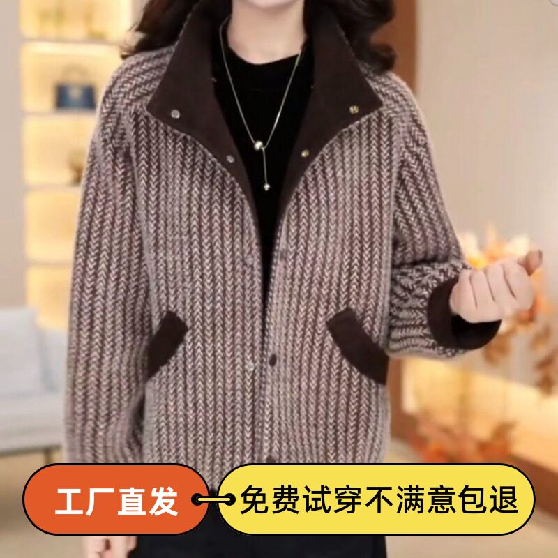 中年妈妈秋装千鸟格短款外套女洋气2025新款宽松时尚减龄秋冬上衣