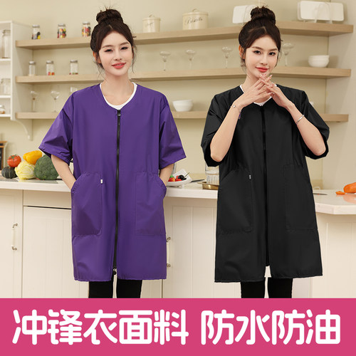 女士纯色圆领防水罩衣工作服围裙