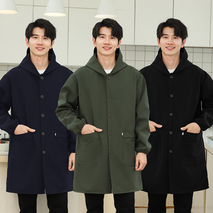 罩衣男大人纯色家用厨房防水防油长袖 围裙工作服秋冬加绒加厚外套