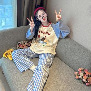 女童2024网红睡衣秋冬新款家居服初中生防凸点女孩带胸垫纯棉套装