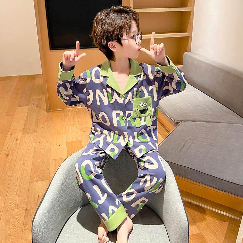 2023新款儿童睡衣春秋季款男童纯棉长袖薄款中大童男孩家居服夏款