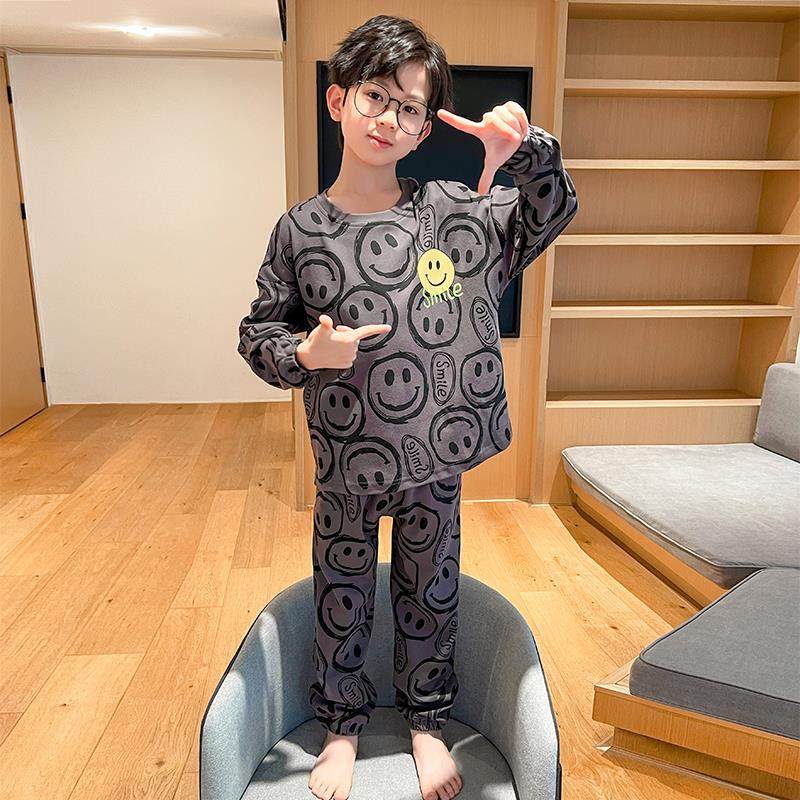男童睡衣青少年春秋儿童长袖纯棉套装中大童男孩2024新款秋冬款季