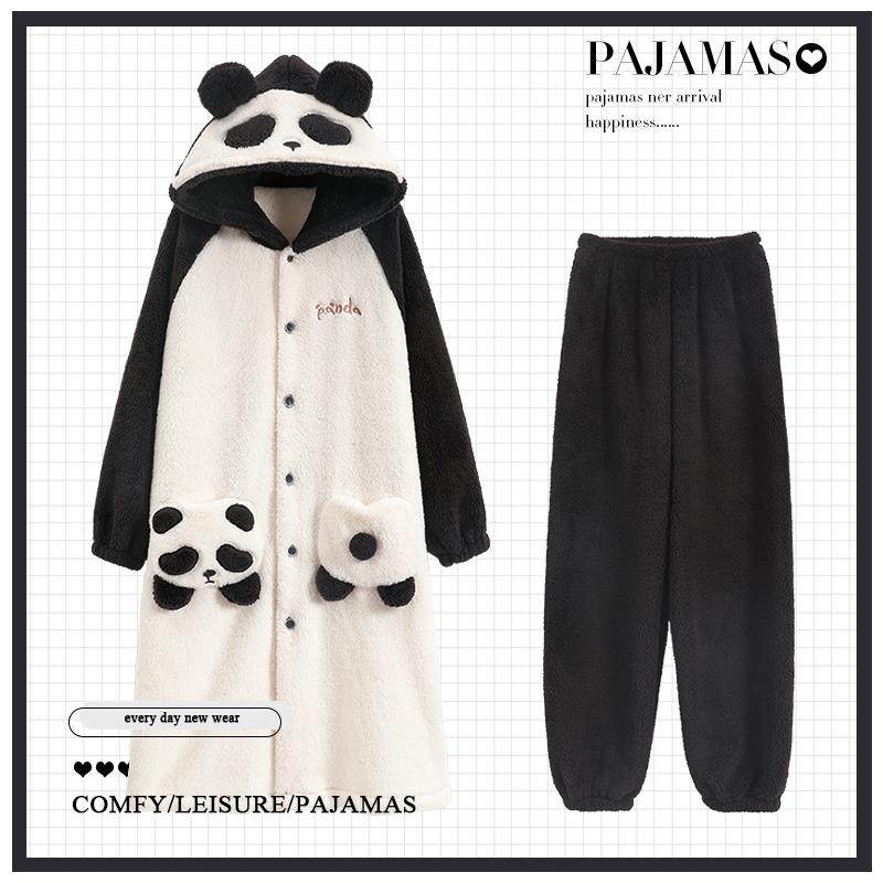 冬季男款珊瑚绒睡袍加绒加厚秋冬法兰绒男士长袍保暖睡衣套装浴袍