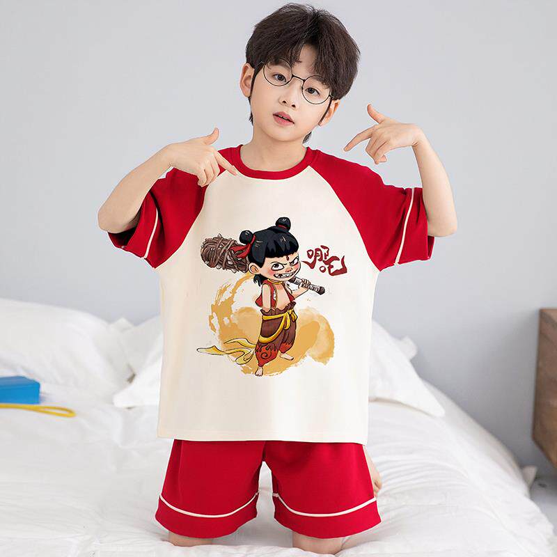 儿童睡衣男孩纯棉短袖短裤夏季男童2025超火两件套夏装新款家居服
