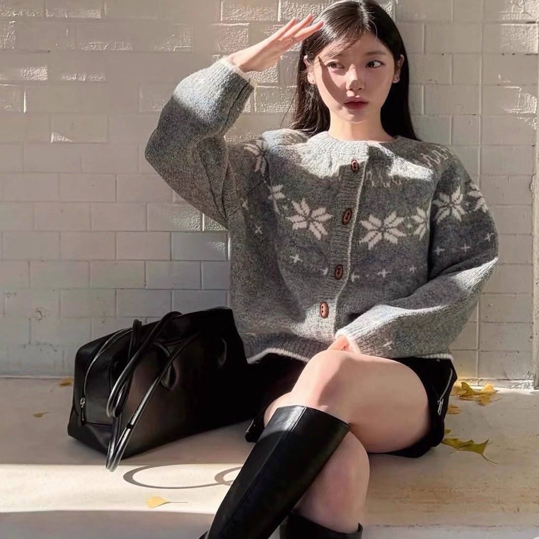 General idea复古费尔岛牛角扣羊毛粗呢开衫25冬季新款韩货定制