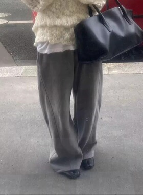 London flat松弛感纯色加绒刺绣休闲卫裤25冬季新款韩货定制