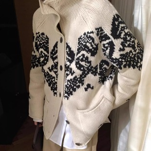 edition费尔岛雪花图案针织毛衣开衫25冬季新款韩货定制