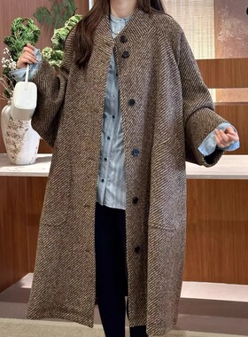 ethos小立领斜纹廓形羊毛呢大衣25冬季新款韩货定制