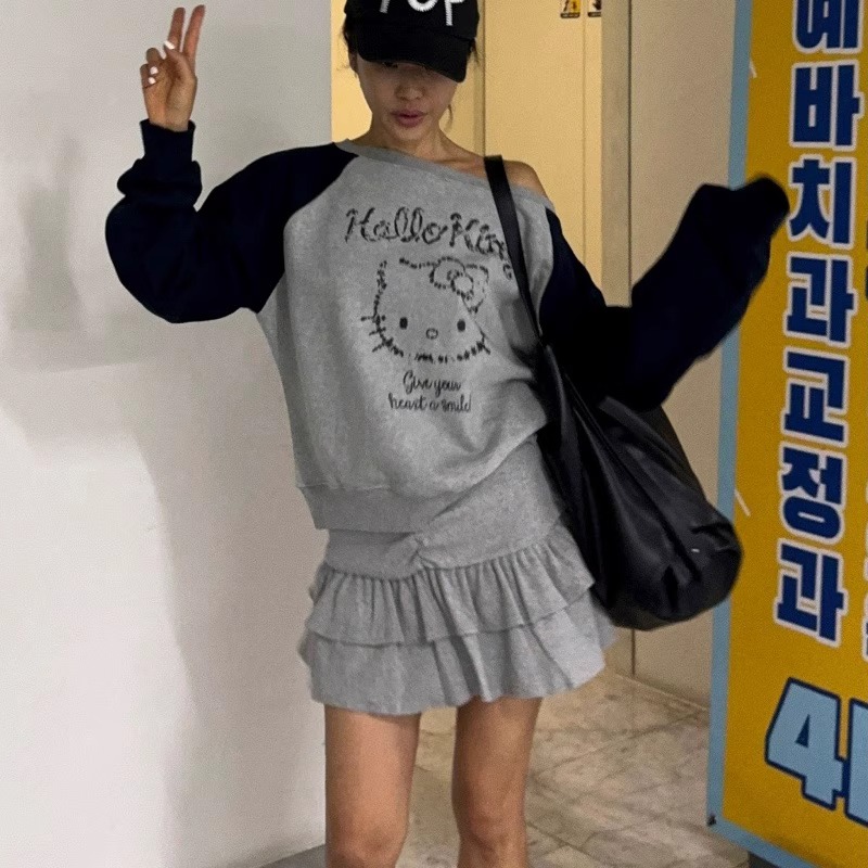 maymay同款凯蒂猫露肩卫衣25秋季新款韩货定制