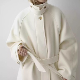 facade pattern气质绑带立领羊毛呢羊毛大衣25秋季新款韩货定制