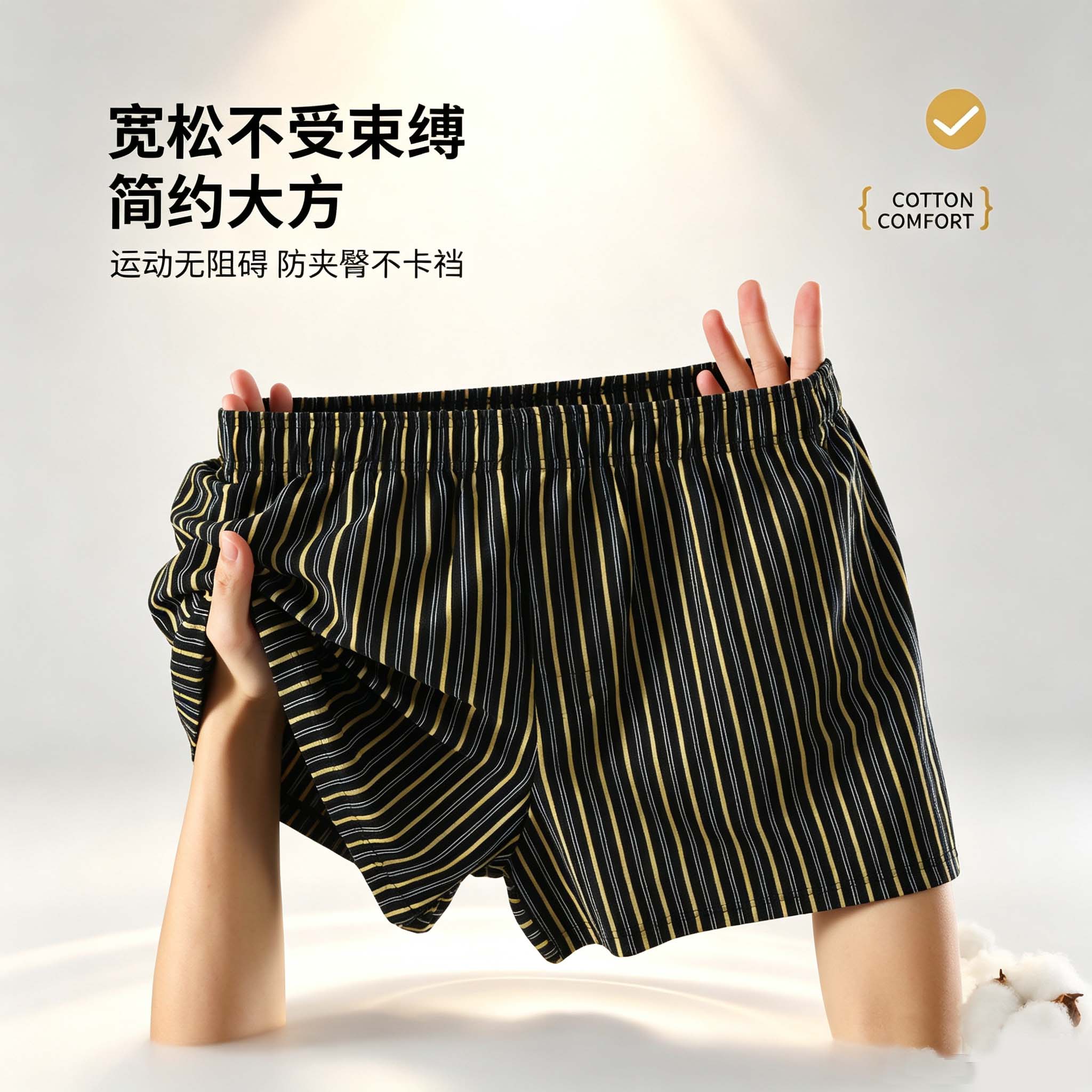 男士阿罗裤纯棉内裤宽松透气居家四角大码条纹舒适亲肤平角短裤头