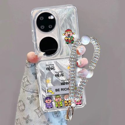 适用华为pocket2手机壳新款折叠屏p50pocket保护套小众高级感pocket轻奢带手链翻盖支架女款超薄防摔硬外壳石