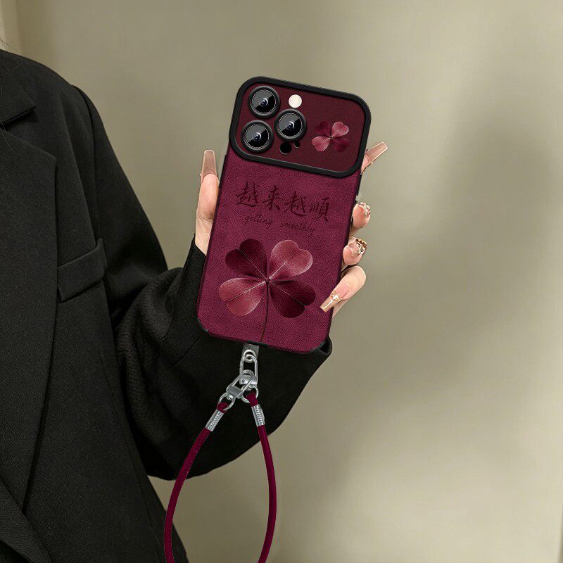 适用苹果18手机壳iphone18promax新款女17pro秋冬皮质带手绳15超好看小众高级感14可爱13全包13防摔保护壳燕