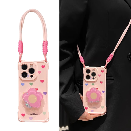 适用夏天苹果16promax斜跨手机壳女新款iPhone16高级感小众15pro全包硅胶14plus带挂绳13支架12外壳保护套零