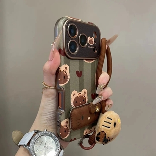 适用苹果17系列手机壳iphone17promax女新款16pro秋冬皮质15plus轻奢高级感14手绳支架13镜头全包防摔保护套D