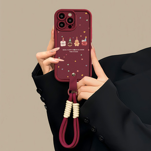 适用新年苹果16promax手机壳2025新款iPhone16高级感小众女15pro全包14plus带挂绳13软硅胶12羊皮质手机壳零