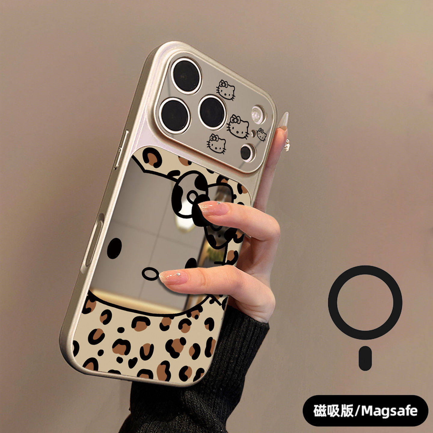 适用于iPhone17proMax新款手机壳苹果16高级感镜头全包15proMax卡通14p超好看镜面豹纹凯蒂猫13防摔保护套淇