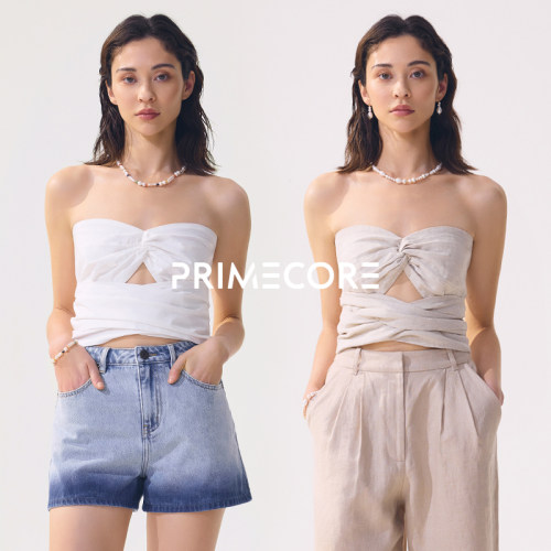 交叠抓褶式抹胸上衣女PRIMECORE