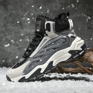 冬季2025新款时尚皮靴户外登山战靴加绒保暖运动雪地靴男高帮棉鞋