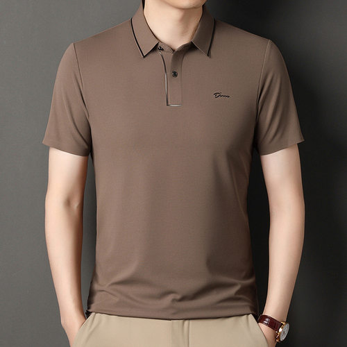 夏季无痕冰丝T恤男弹力休闲翻领上衣男潮流polo衫男时尚百搭t恤男