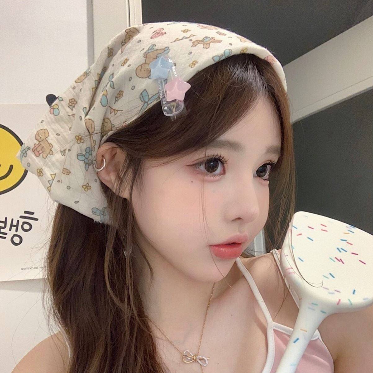 头巾女包头夏季日系可爱甜美少女感动物氛围感小方巾头饰拍照发饰,服饰配件/皮带/帽子/围巾,帽子,淘宝优惠券,粉丝福利购,淘宝优惠卷