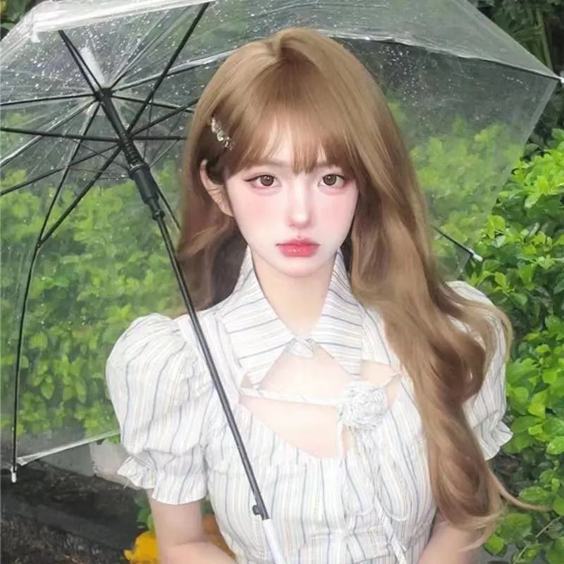 速卖通热销齐刘海网红纯欲风自然假发女全头套白金色假发长直发