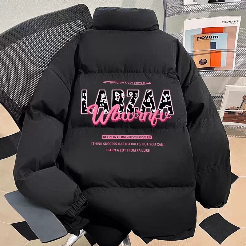 美式字母印花立领棉服男女秋冬款潮牌加厚保暖棉衣情侣款外套ins