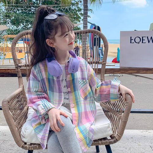 女童格子衬衫秋装2025新款洋气儿童长袖衬衣春秋款外套小女孩上衣