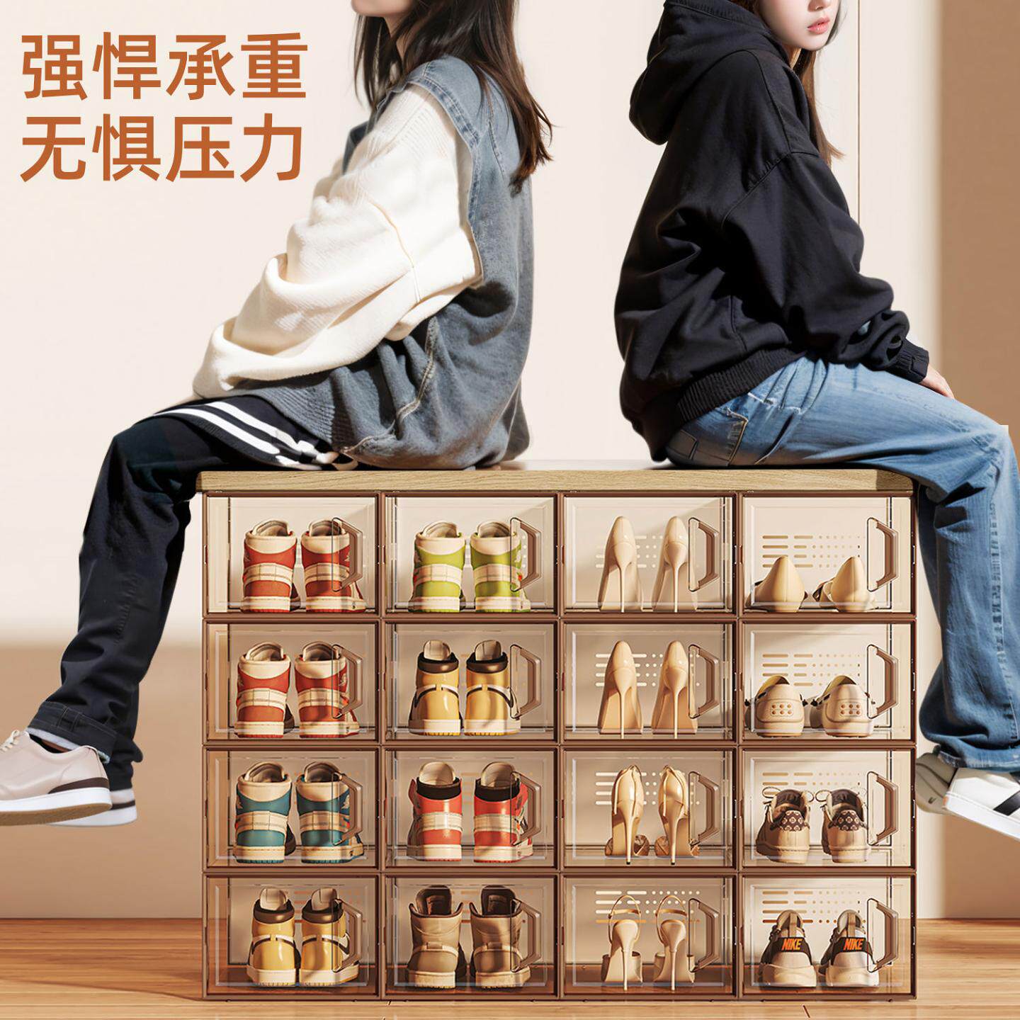 大号透明多层带盖鞋盒收纳柜防尘