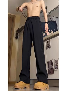 纯黑色弯刀西裤男款春秋季直筒修身冲锋裤子高个子加长休闲运动裤