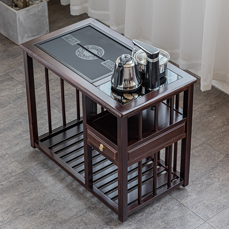 茶车实木可移动带轮茶台茶水柜功夫茶桌边柜新中式家具乌檀木小号