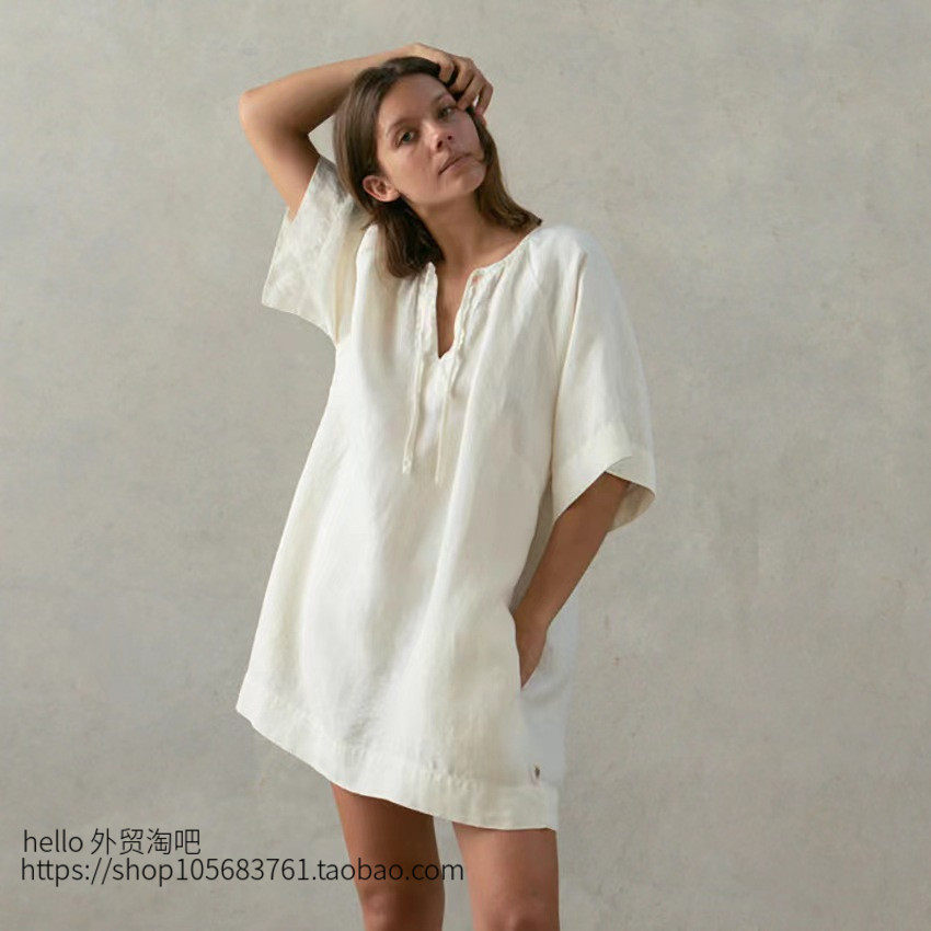 欧美风五分袖绑带宽松休闲连衣裙 Short sleeved loose tie dress
