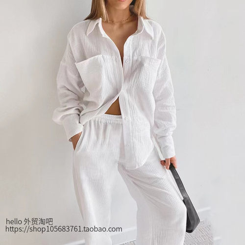 欧美风2022新款秋季长袖衬衫长裤时尚套装 Shirt long pants suit