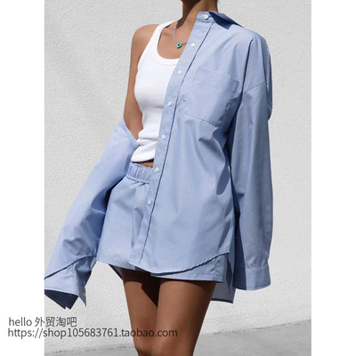欧美风夏季宽松衬衫短裤套装Loose fitting shirt and shorts set
