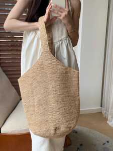网红ins风大水桶夏季度假高端沙滩草编包拉菲草文艺慵懒风编织包