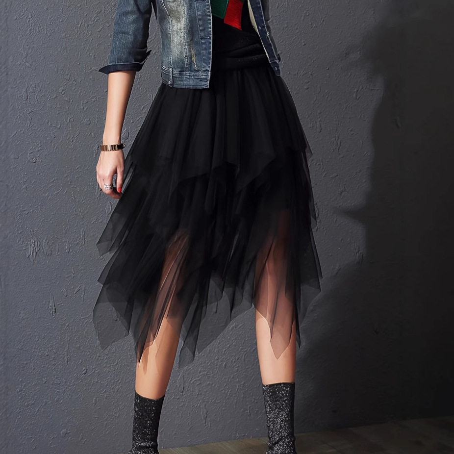 超蓬不规则网纱半身裙欧美S-5XL多码四季中长款多层网纱蛋糕半身