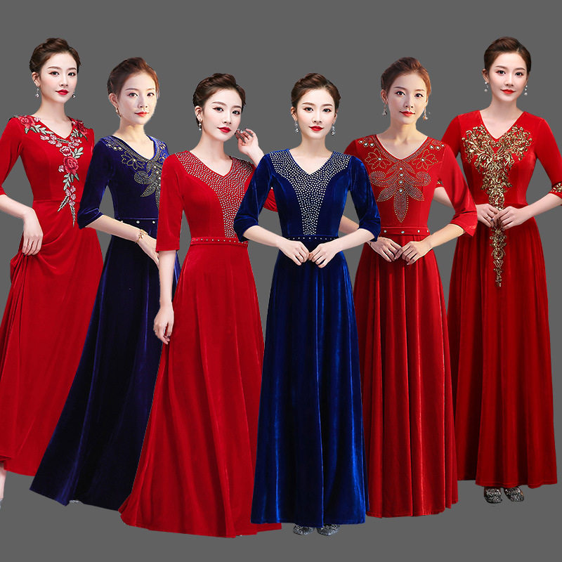 金丝绒女士合唱礼服长裙