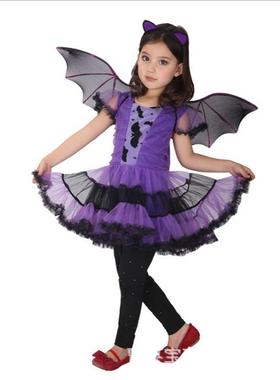 万圣节儿童服装女巫表演演出化装舞会服饰 紫色蝙蝠裙子