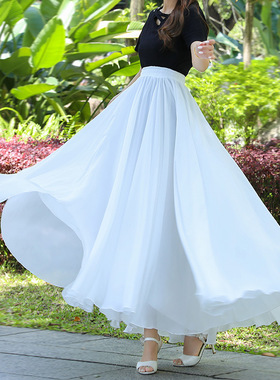 720度双层大摆红色雪纺半身裙舞蹈裙跳舞长裙子广场舞裙表演演出