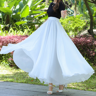 720度双层大摆红色雪纺半身裙舞蹈裙跳舞长裙子广场舞裙表演演出