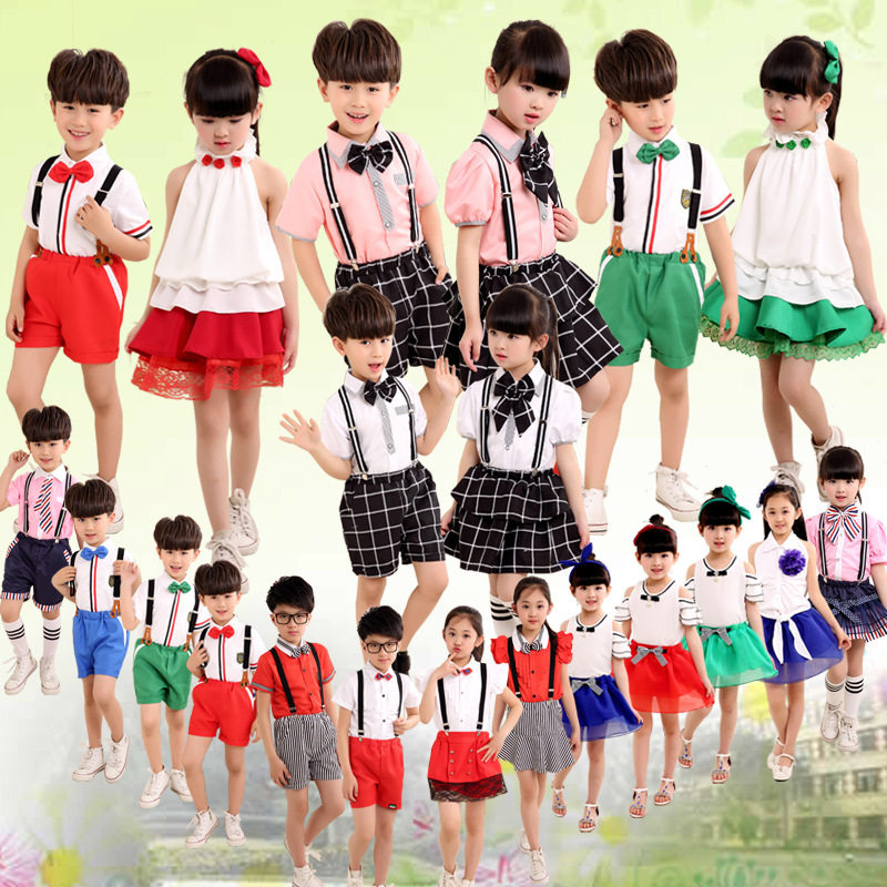 儿童大合唱演出服中小学生校服幼儿园服男女童背带裤朗诵表演服装