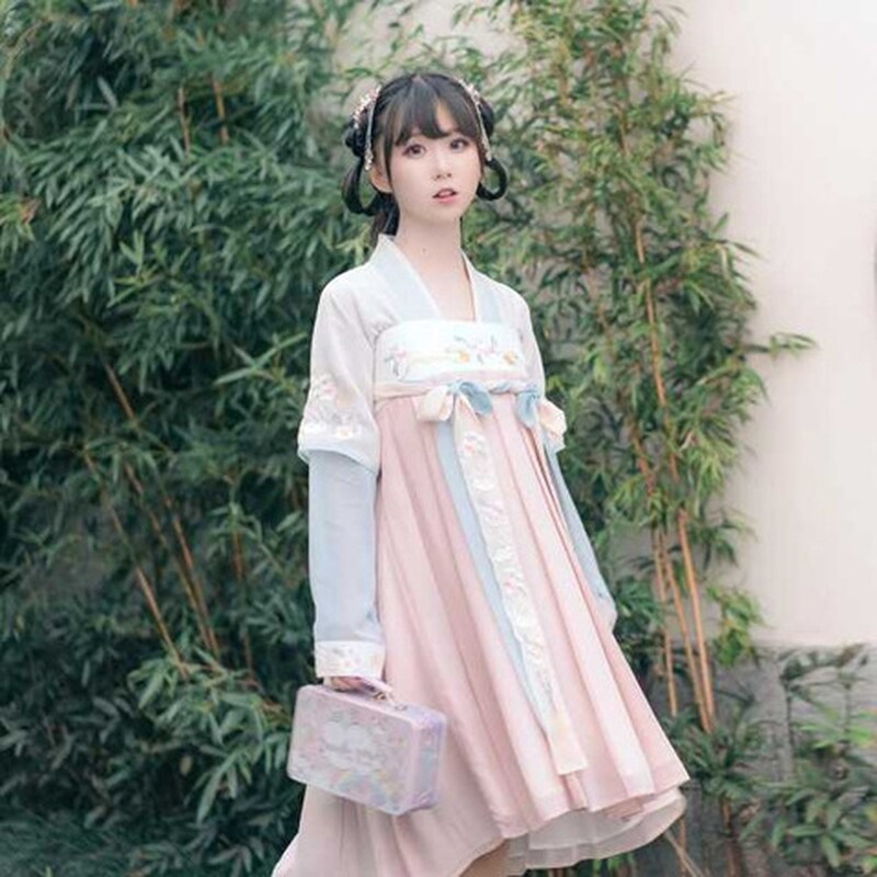 中华少女古装汉服夏季齐胸襦裙绣花仙女裙改良版日常汉元素lolita