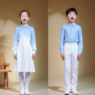 儿童合唱朗诵演出服初中小学生演讲比赛红歌爱国女童蓝色诗歌元旦